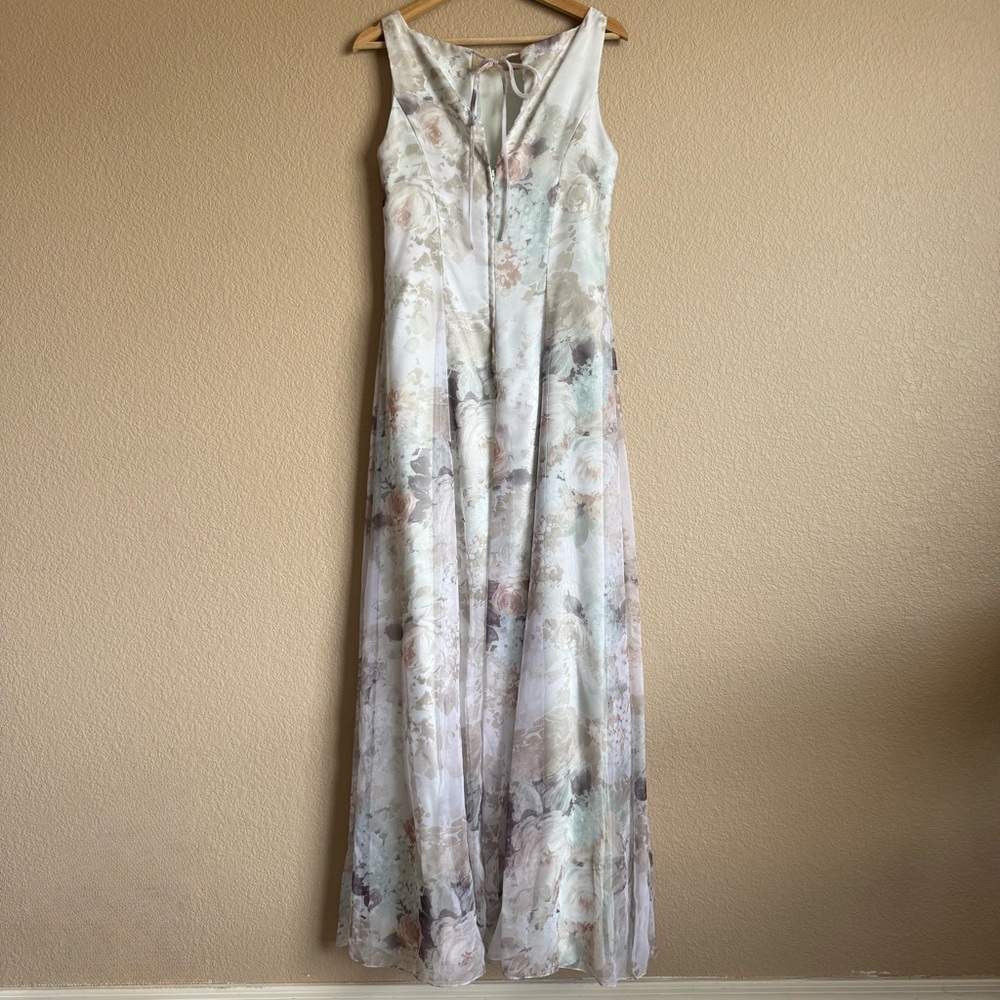 Vintage Women’s Maxi Gown Water Color Inspired Floral Formal Dress Wedding Sz M - Picture 4 of 10